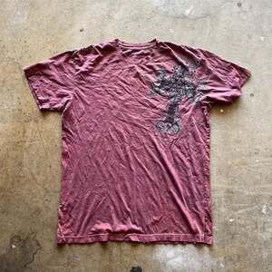 Vintage Affliction Archaic Cross Wing Graphic Tee Maroon XL